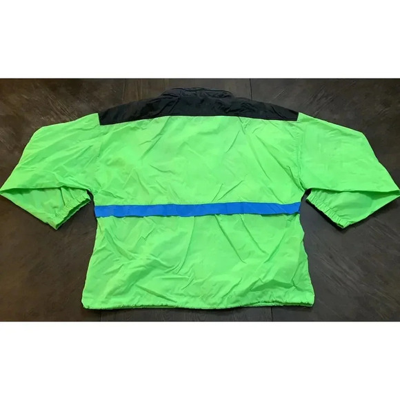 Vintage 90s Reebok Sport Color Block Neon Green Blue White Jacket Windbreaker XL - Picture 8 of 8
